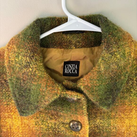 Cinzia Rocca Girls Alpaca Blend Coat Green Yellow Plaid Size 6 Made in Italy - Picture 2 of 9